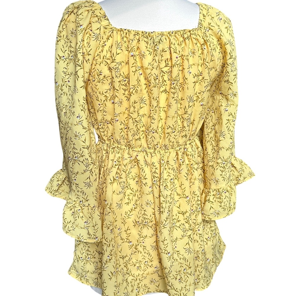 Hayden LA Peplum Smocked Square Neck Top 3/4 Flutter Sleeve Cottagecore Milkmaid - Picture 3 of 8